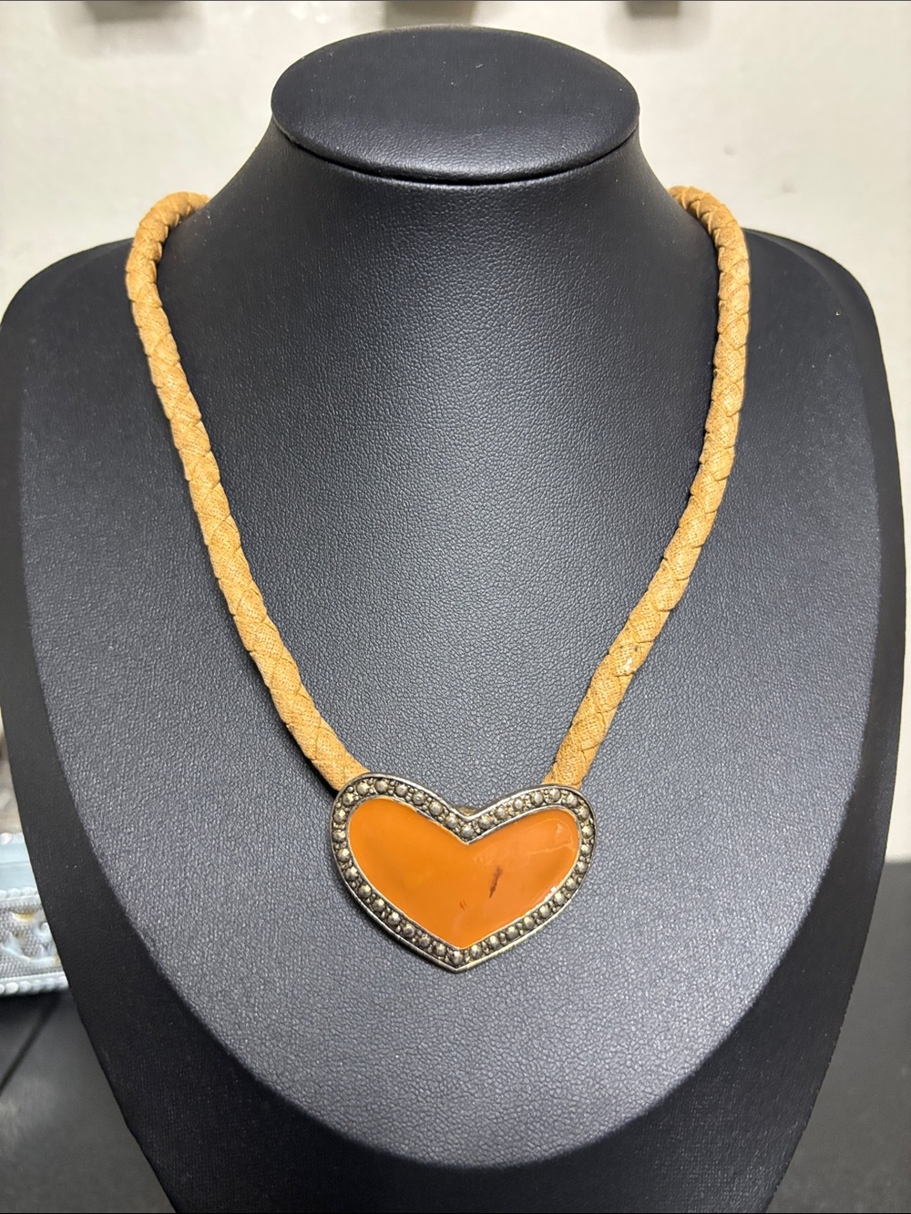 Cool Jewels Slider Heart Pendant Braided Necklace - Orange Boho Festival Choker